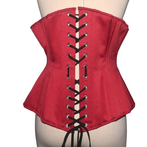 What Katie Did Waist Cincher Corset Red Satin Steel Boned Vamp Goth 28 L XL - Picture 2 of 9